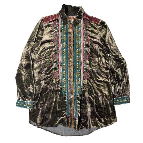 Johnny Was Tops - Johnny Was Shanelle Camo velvet tunic blouse‎ size Large